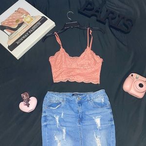 SO: Pink laced cropped tank top with spaghetti straps
